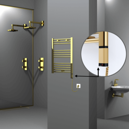 Radiva Haiti Elektrikli Havlupan 500x700 Düz Altın Parlak (OneD On/Off ) Sağ 200 Watt - 1HAI05000700DK2PE8020 - Elektrikli Havlupan