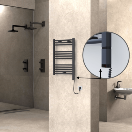 Radiva Haiti Elektrikli Havlupan 500x700 Düz Antrasit Texture (OneD On/Off ) Sağ 300 Watt - 1HAI05000700DB2TE8030 - Elektrikli Havlupan