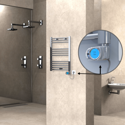 Radiva Haiti Elektrikli Havlupan 500x700 Düz Krom (Musa Termostat) 200 Watt - 1HAI05000700DK1PE3020 - Elektrikli Havlupan