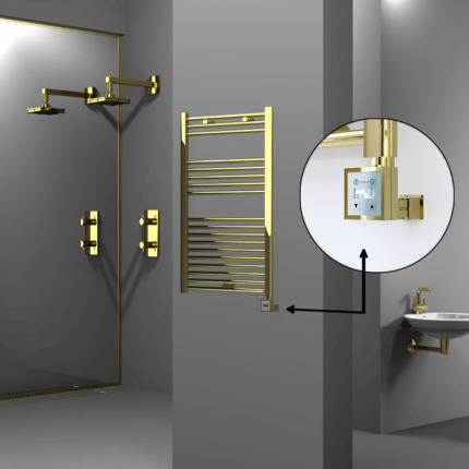 Radiva Haiti Elektrikli Havlupan 600x1000 Düz Altın Parlak (KTX3 Termostat) 300 Watt - 1HAI06001000DK2PE7030 - Elektrikli Havlupan