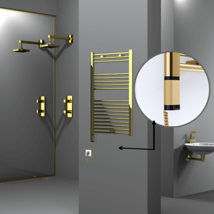 Radiva Haiti Elektrikli Havlupan 600x1000 Düz Altın Parlak (OneD On/Off ) Sol 300 Watt - 1HAI06001000DK2PE9030 - Elektrikli Havlupan