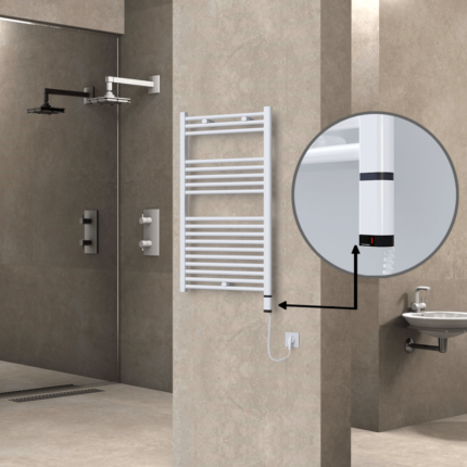 Radiva Haiti Elektrikli Havlupan 600x1000 Düz Beyaz Parlak (OneD On/Off ) Sağ 600 Watt - 1HAI06001000DB1PE8060 - Elektrikli Havlupan