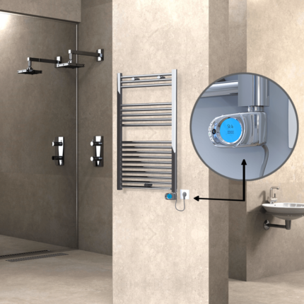 Radiva Haiti Elektrikli Havlupan 600x1000 Düz Krom (Musa Termostat) 300 Watt - 1HAI06001000DK1PE3030 - Elektrikli Havlupan