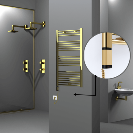 Radiva Haiti Elektrikli Havlupan 600x1100 Düz Altın Parlak (OneD On/Off ) Sol 300 Watt - 1HAI06001100DK2PE9030 - Elektrikli Havlupan