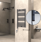 Radiva Haiti Elektrikli Havlupan 600x1100 Düz Antrasit Texture (OneD On/Off ) Sol 600 Watt - 1HAI06001100DB2TE9060 - Elektrikli Havlupan