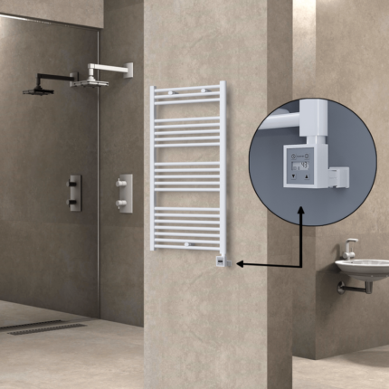 Radiva Haiti Elektrikli Havlupan 600x1100 Düz Beyaz Parlak (KTX3 Termostat) 600 Watt - 1HAI06001100DB1PE7060 - Elektrikli Havlupan