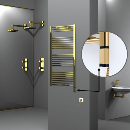 Radiva Haiti Elektrikli Havlupan 600x1200 Düz Altın Parlak (OneD On/Off ) Sağ 300 Watt - 1HAI06001200DK2PE8030 - Elektrikli Havlupan