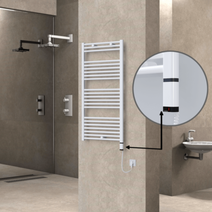 Radiva Haiti Elektrikli Havlupan 600x1200 Düz Beyaz Parlak (OneD On/Off ) Sağ 600 Watt - 1HAI06001200DB1PE8060 - Elektrikli Havlupan