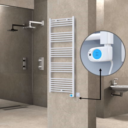 Radiva Haiti Elektrikli Havlupan 600x1500 Düz Beyaz Parlak (Musa Termostat) 900 Watt - 1HAI06001500DB1PE3090 - Elektrikli Havlupan