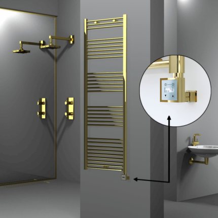 Radiva Haiti Elektrikli Havlupan 600x1800 Düz Altın Parlak (KTX3 Termostat) 600 Watt - 1HAI06001800DK2PE7060 - Elektrikli Havlupan