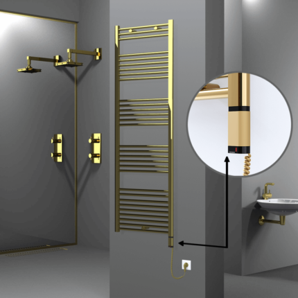 Radiva Haiti Elektrikli Havlupan 600x1800 Düz Altın Parlak (OneD On/Off ) Sağ 600 Watt - 1HAI06001800DK2PE8060 - Elektrikli Havlupan