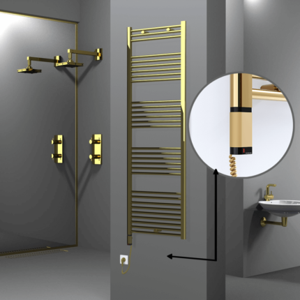 Radiva Haiti Elektrikli Havlupan 600x1800 Düz Altın Parlak (OneD On/Off ) Sol 600 Watt - 1HAI06001800DK2PE9060 - Elektrikli Havlupan