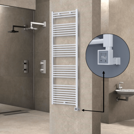 Radiva Haiti Elektrikli Havlupan 600x1800 Düz Beyaz Parlak (KTX3 Termostat) 1000 Watt - 1HAI06001800DB1PE7100 - Elektrikli Havlupan