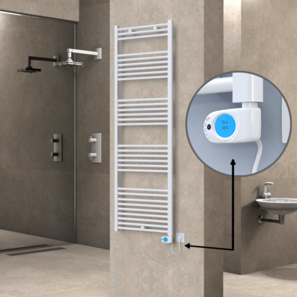 Radiva Haiti Elektrikli Havlupan 600x1800 Düz Beyaz Parlak (Musa Termostat) 900 Watt - 1HAI06001800DB1PE3090 - Elektrikli Havlupan