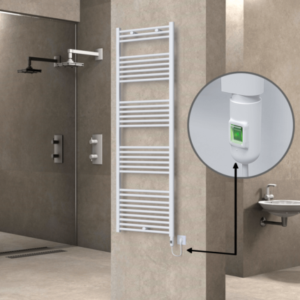 Radiva Haiti Elektrikli Havlupan 600x1800 Düz Beyaz Parlak (On/Off Düğmeli) 900 Watt - 1HAI06001800DB1PE1090 - Elektrikli Havlupan