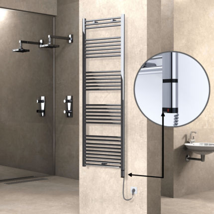 Radiva Haiti Elektrikli Havlupan 600x1800 Düz Krom (OneD On/Off ) Sağ 600 Watt - 1HAI06001800DK1PE8060 - Elektrikli Havlupan