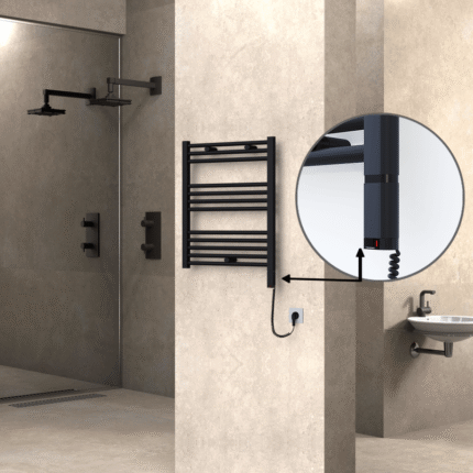 Radiva Haiti Elektrikli Havlupan 600x700 Düz Siyah Mat (OneD On/Off ) Sağ 300 Watt