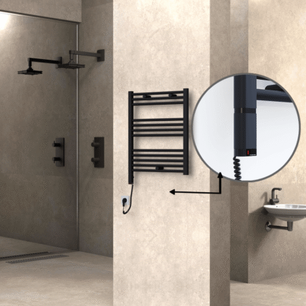 Radiva Haiti Elektrikli Havlupan 600x700 Düz Siyah Mat (OneD On/Off ) Sol 300 Watt