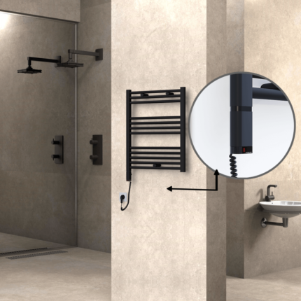 Radiva Haiti Elektrikli Havlupan 600x700 Düz Siyah Mat (OneD On/Off ) Sol 300 Watt - 1HAI06000700DB3ME9030 - Elektrikli Havlupan