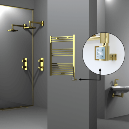 Radiva Haiti Elektrikli Havlupan 600x800 Düz Altın Parlak (KTX3 Termostat) 300 Watt - 1HAI06000800DK2PE7030 - Elektrikli Havlupan