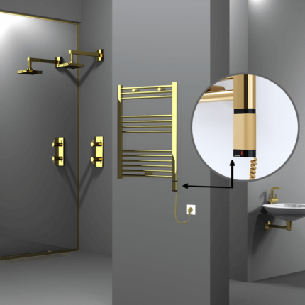 Radiva Haiti Elektrikli Havlupan 600x800 Düz Altın Parlak (OneD On/Off ) Sağ 300 Watt - 1HAI06000800DK2PE8030 - Elektrikli Havlupan