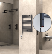 Radiva Haiti Elektrikli Havlupan 600x800 Düz Antrasit Texture (OneD On/Off ) Sol 300 Watt - 1HAI06000800DB2TE9030 - Elektrikli Havlupan