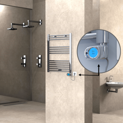 Radiva Haiti Elektrikli Havlupan 600x800 Düz Krom (Musa Termostat) 300 Watt - 1HAI06000800DK1PE3030 - Elektrikli Havlupan