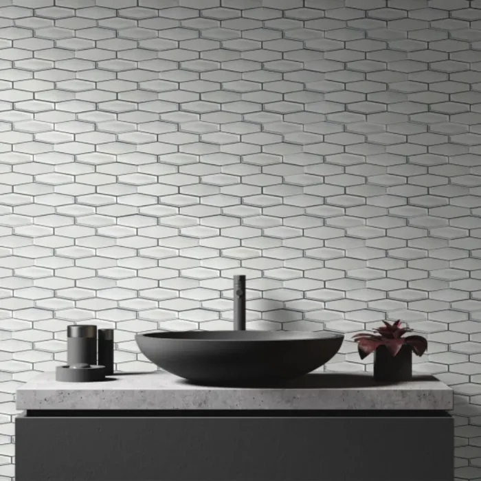 Pukka Tile Beyaz Elongated HexagonPorselen Mozaik