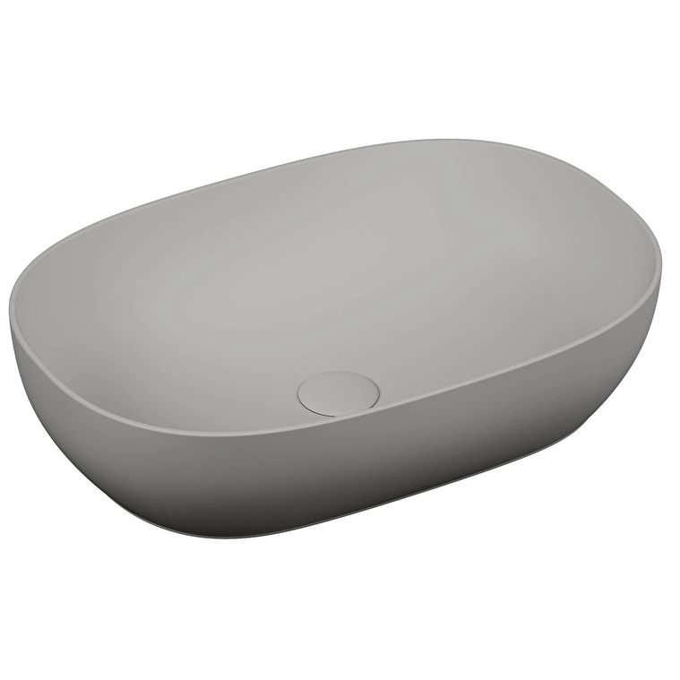 Vitra Outline Çanak Lavabo Tv Şekilli, 60x41 cm Armatür Deliksiz, Su Taşma Deliksiz, Clean, Mat Taş Gri