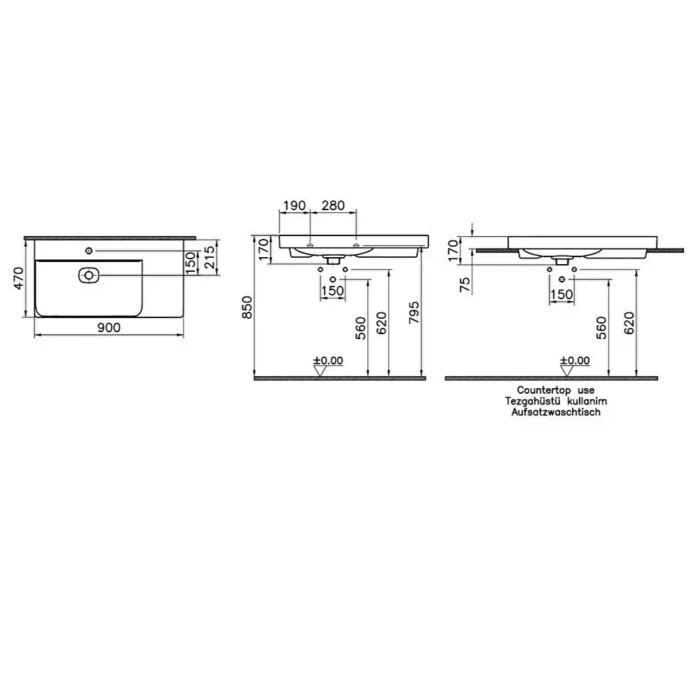 Vitra Metropole Çanak Lavabo 90x47 cm Tek Armatür Delikli, Su Taşma Delikli, Taupe - Görsel 2