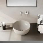 Vitra Outline Recycled Çanak Lavabo Yuvarlak, 41x41 cm Armatür Deliksiz, Su Taşma Deliksiz, Mat Bej - 7992B066-0016 - Çanak Lavabo - 1