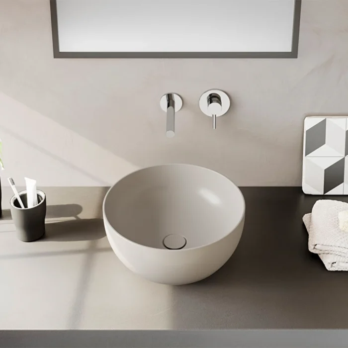 Vitra Outline Recycled Çanak Lavabo Yuvarlak, 41x41 cm Armatür Deliksiz, Su Taşma Deliksiz, Mat Bej - 7992B066-0016 - Çanak Lavabo - 1