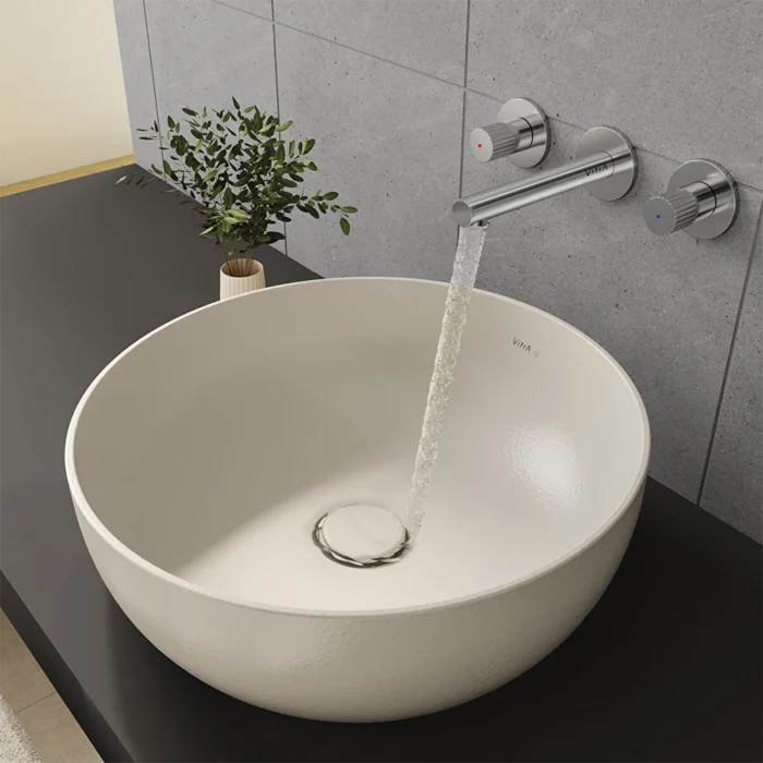 Vitra Outline Recycled Çanak Lavabo Yuvarlak, 41x41 cm Armatür Deliksiz, Su Taşma Deliksiz, Mat Bej - 7992B066-0016 - Çanak Lavabo - 2