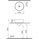 Vitra Outline Recycled Çanak Lavabo Yuvarlak, 41x41 cm Armatür Deliksiz, Su Taşma Deliksiz, Mat Bej - 7992B066-0016 - Çanak Lavabo - 3