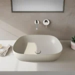 Vitra Outline Recycled Çanak Lavabo Tv Şekilli, 63x42 cm Armatür Deliksiz, Su Taşma Deliksiz, Mat Bej - 7993B066-0016 - Çanak Lavabo - 1