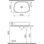 Vitra Outline Recycled Çanak Lavabo Tv Şekilli, 63x42 cm Armatür Deliksiz, Su Taşma Deliksiz, Mat Bej - 7993B066-0016 - Çanak Lavabo - 3
