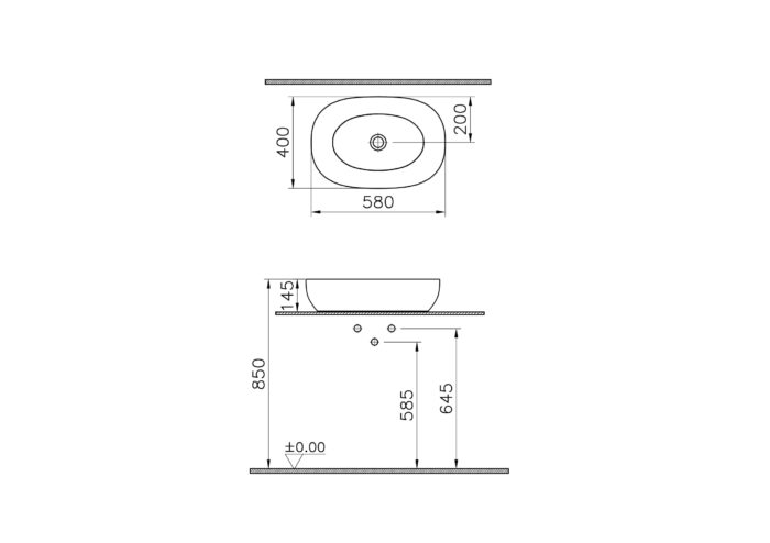 W-5995-0016 Vitra Outline Çanak Lavabo Tv Şekilli, 60x41 cm Armatür Deliksiz, Su Taşma Deliksiz, Clean, Mat Taş Gri - 5993B476-0016 - Çanak Lavabo - 1