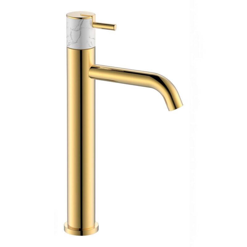 Fontana FA-4022M Fırçalanmış Altın & Mermer Yüksek Lavabo Bataryası - FA-4022M - Yüksek Lavabo Bataryası