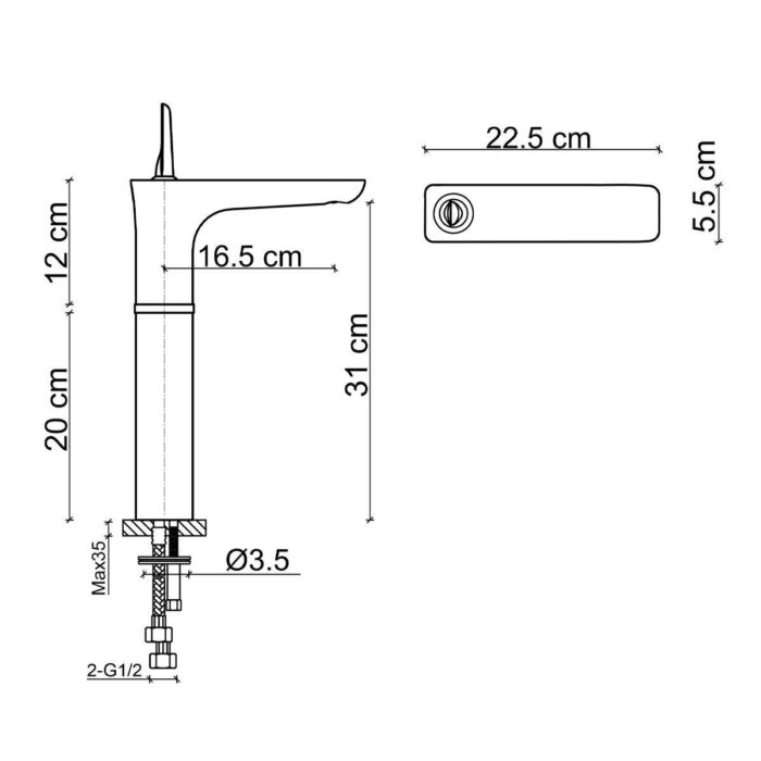 Fontana FK-5121 Yüksek Lavabo Bataryası Mat Krom - FK-5121 - Yüksek Lavabo Bataryası - 1