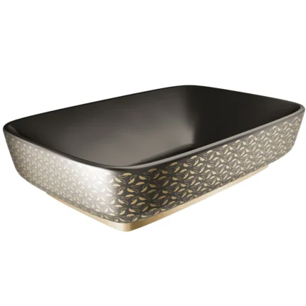 Kale Dove 2.0 60x40 Cm Mat Siyah Altın Dekor Dikdörtgen Çanak Lavabo