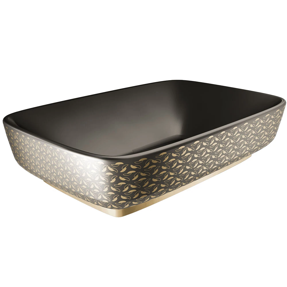 Kale Dove 2.0 60x40 Cm Mat Siyah Altın Dekor Dikdörtgen Çanak Lavabo Kale Dove 2.0 60x40 Cm Mat Siyah Altın Dekor Dikdörtgen Çanak Lavabo