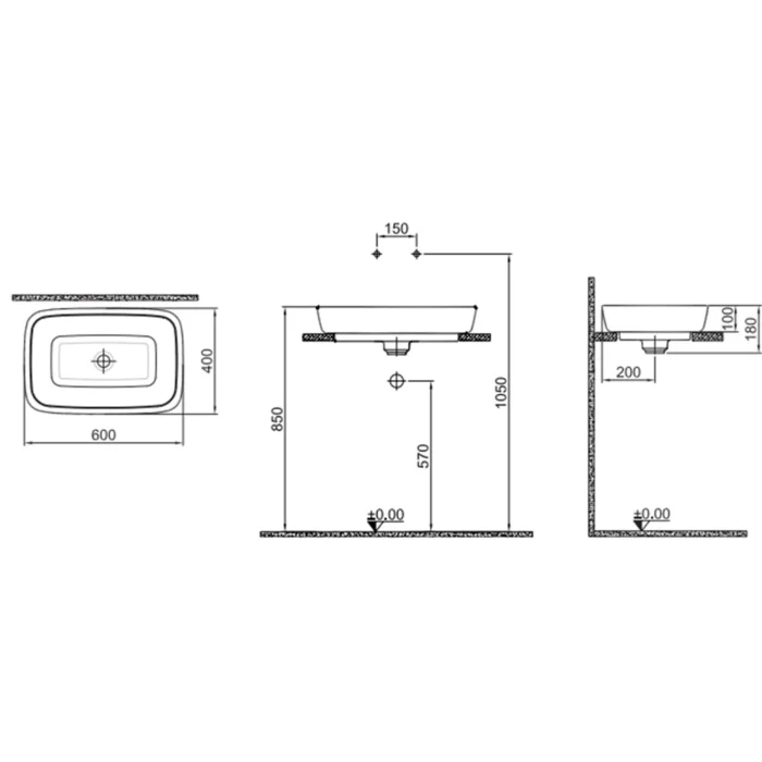 Kale Dove 2.0 60x40 Cm Mat Siyah Altın Dekor Dikdörtgen Çanak Lavabo - 310200200638 - Çanak Lavabo - 1