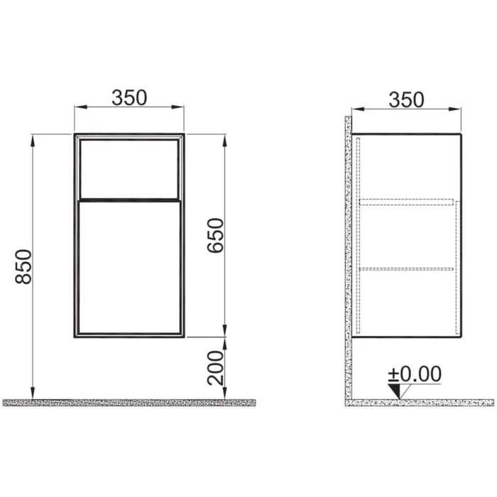 Kale Mood 35 Cm Mat Siyah-Pasifik A Raflı Yan Modül