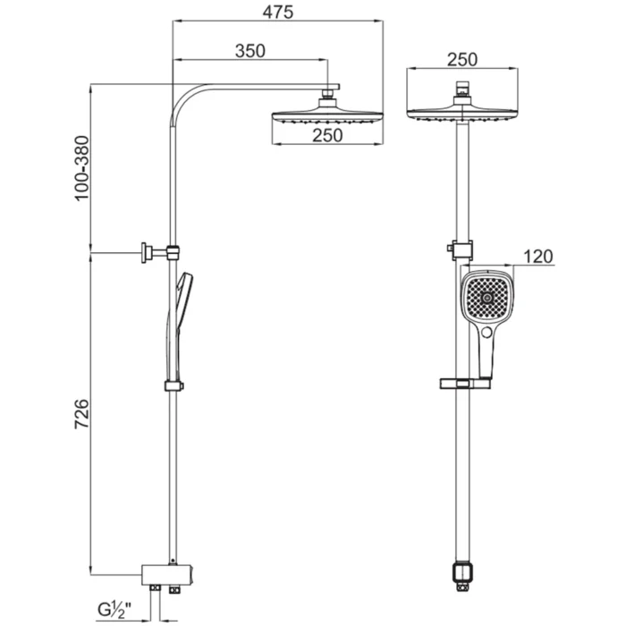 Kale Rain Square Push Buton Altın Kare Duş Barı - 410200505505 - Duş Setleri, Yağmur Duş Sistemleri - 1
