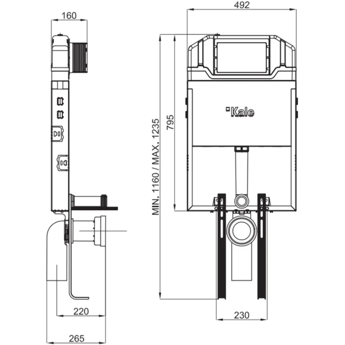Kale Triton 3/6L Duvar içi Metal Ayaklı Gömme Rezervuar - 310200500071 - Gömme Rezervuarlar - 1