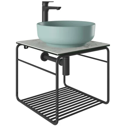 Kale Volo 45 Cm Yuvarlak Mat Adaçayı Yeşili Lavabolu Metal Banyo Mobilya Seti - 310300104133 - Banyo Alt Modülleri