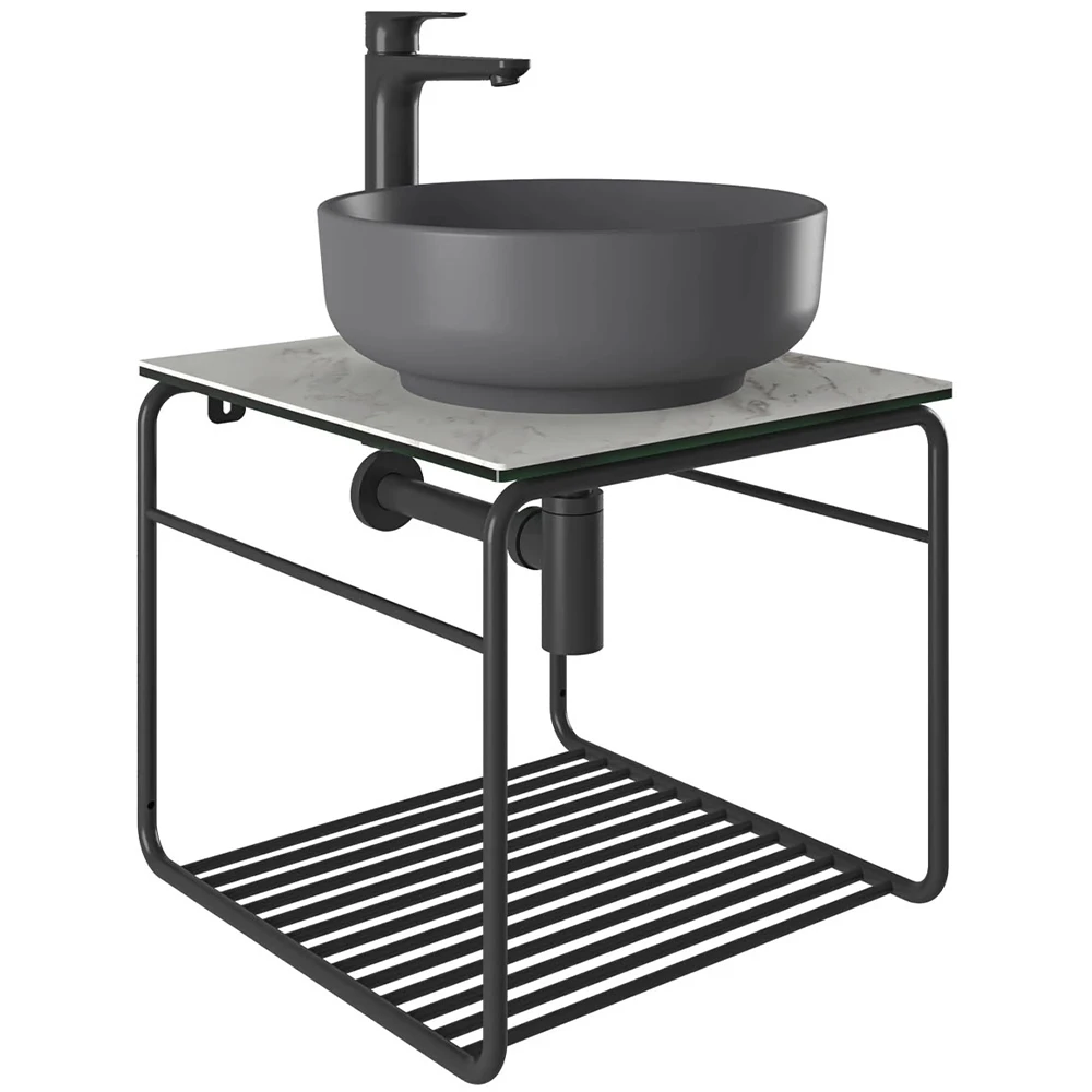 Kale Volo 45 Cm Yuvarlak Mat Antrasit Lavabolu Metal Banyo Mobilya Seti Kale Volo 45 Cm Yuvarlak Mat Antrasit Lavabolu Metal Banyo Mobilya Seti