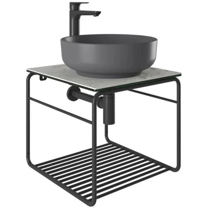 Kale Volo 45 Cm Yuvarlak Mat Antrasit Lavabolu Metal Banyo Mobilya Seti - 310300104139 - Banyo Alt Modülleri