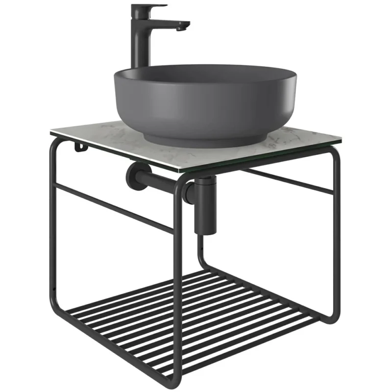 Kale Volo 45 Cm Yuvarlak Mat Antrasit Lavabolu Metal Banyo Mobilya Seti - 310300104139 - Banyo Alt Modülleri