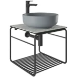 Kale Volo 45 Cm Yuvarlak Mat Gri Lavabolu Metal Banyo Mobilya Seti - 310300104132 - Banyo Alt Modülleri